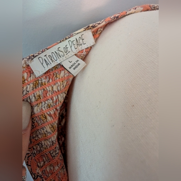 🌼 Patrons of Peace Smocked Boho Floral Midi Dress – Size L - Picture 4 of 5